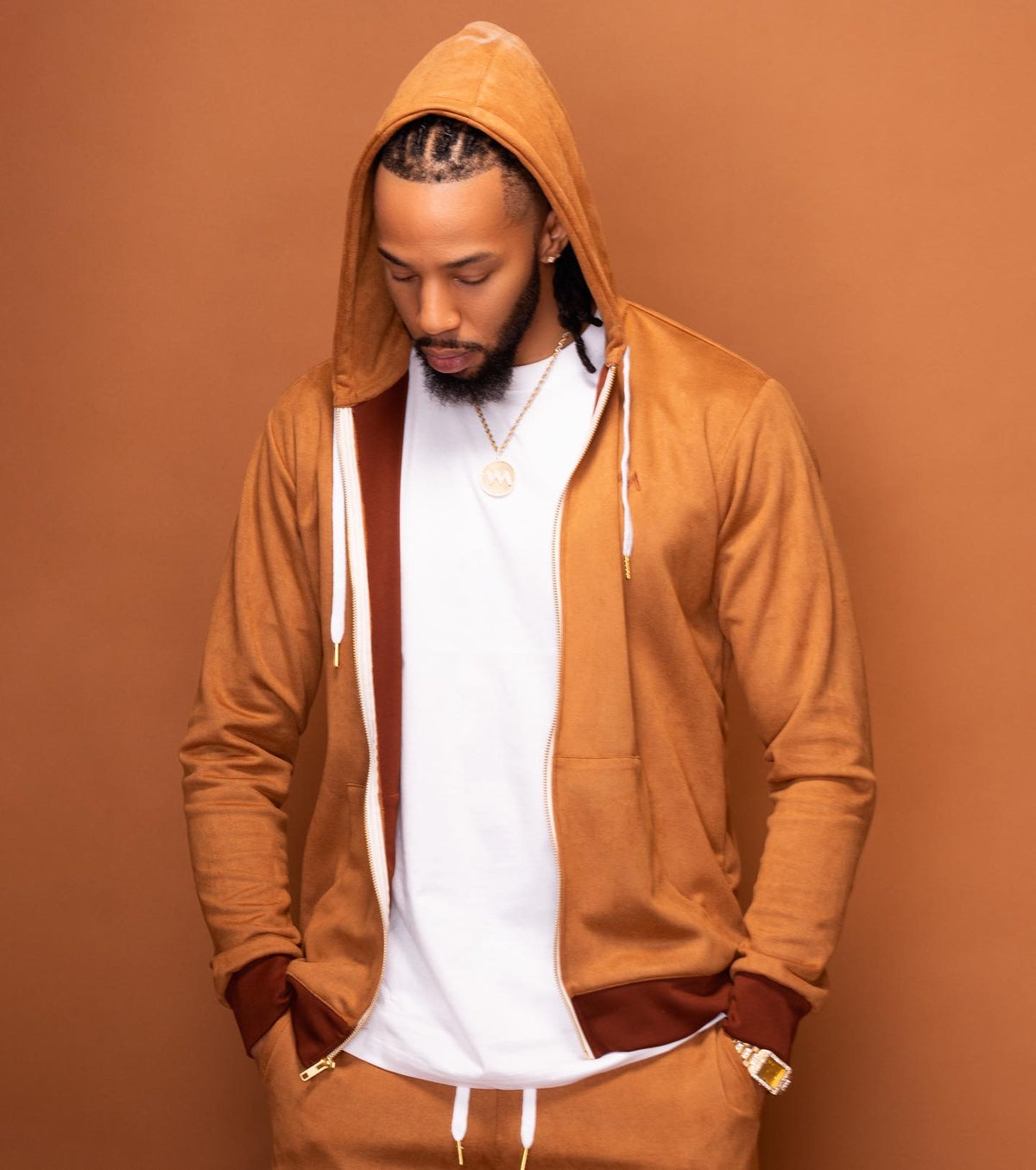 HOODED ZIPPERED JACKETS MEN - BROWN