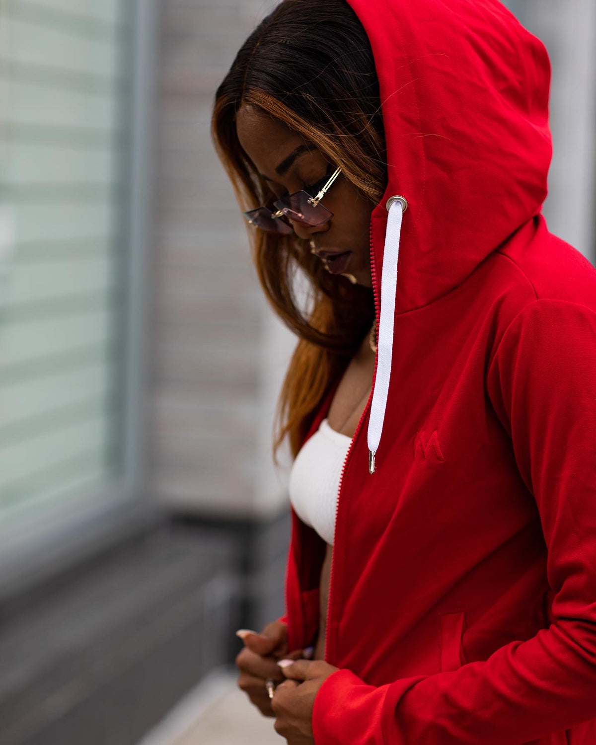 WOMEN'S HOODED TRACK JACKET — RED