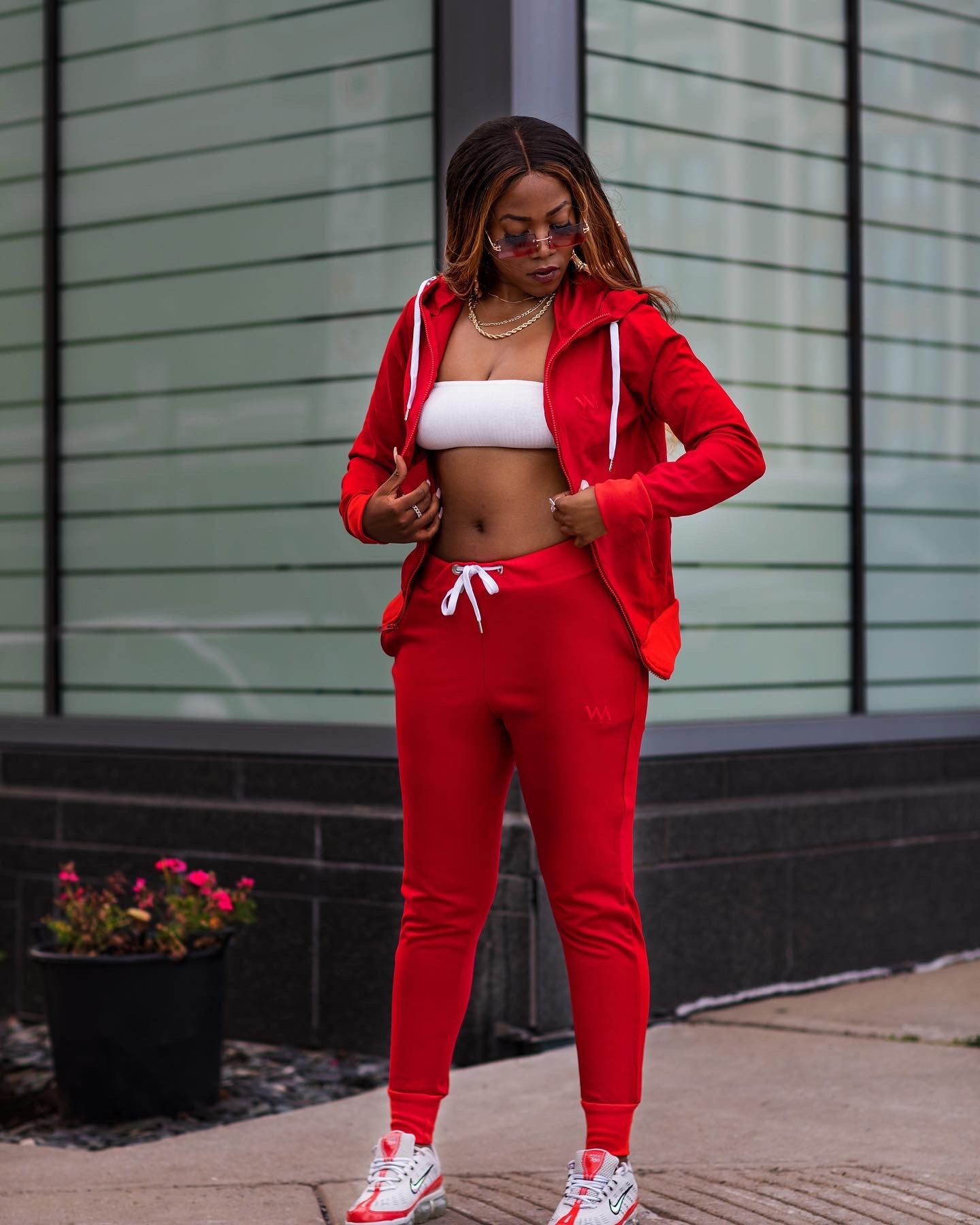 WOMEN'S HOODED TRACK JACKET — RED
