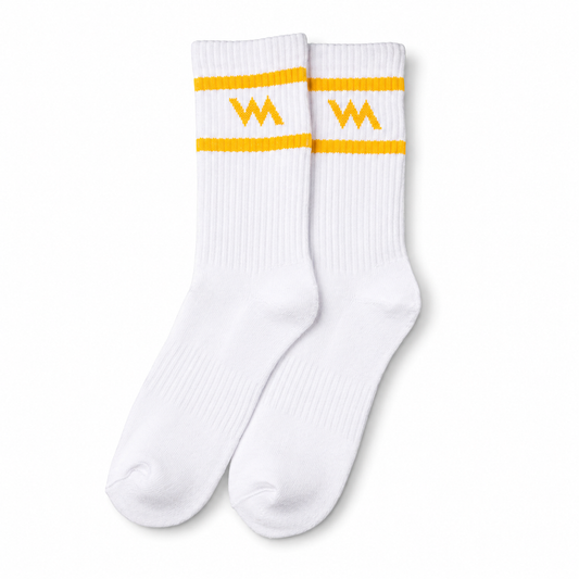 WM LOGO SPORT SOCKS - YELLOW LOGO W/strips