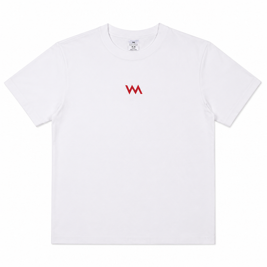 WHITE T-SHIRT W/ RED LOGO