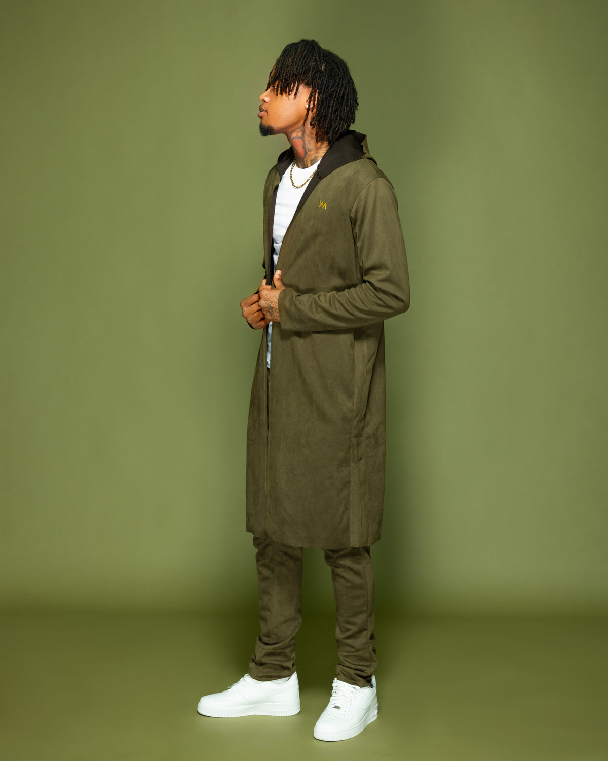 MEN'S LONG HOODED COAT - OLIVE