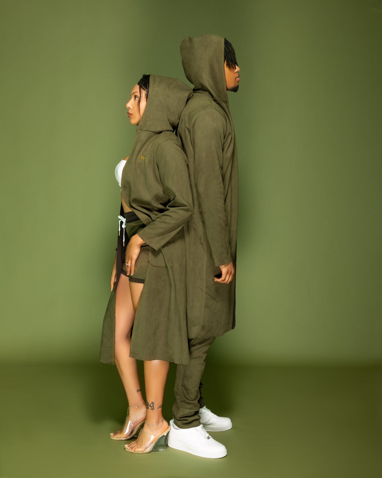 MEN'S LONG HOODED COAT - OLIVE